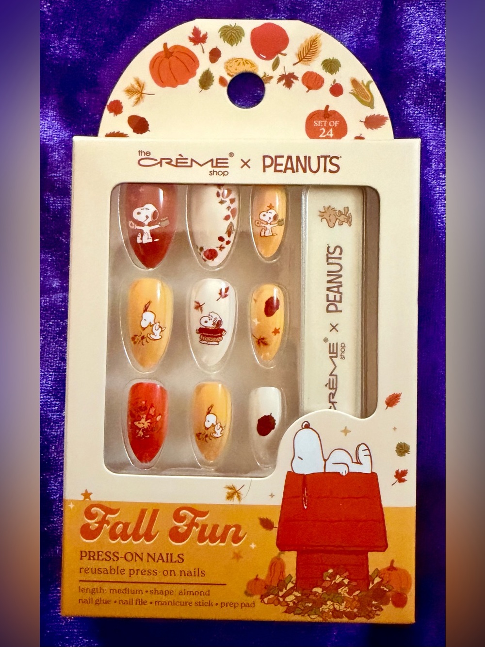 The Creme Shop Fall Fun Press-On Nails — Autumn Snoopy Designs (Set of 24)